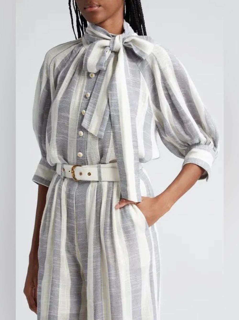 NEW ZIMMERMANN
Matchmaker Swing Stripe Tie Neck Button-Up Shirt - Picture 3 of 17